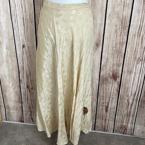 April Cornell Cream/Beige Maxi Skirt w/Floral Pattern & Embroidered Rose Large